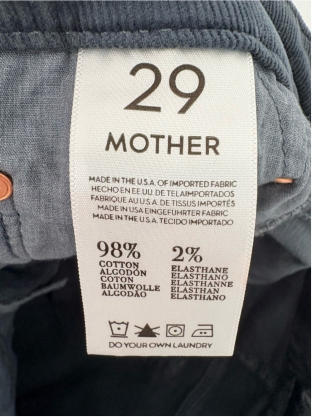 MOTHER High Waisted Looker Corduroy Pants Sz 29 (15”W) Hopscotch Indigo #327 EUC - Picture 7 of 13